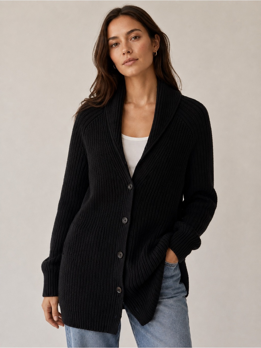 Aritzia Wilfred Oversized 100% Merino Wool Cardigan Sweater Black Size XS Fall